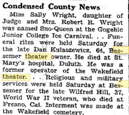 Bessemer Theater - Feb 10 1950 Owner Passes Away